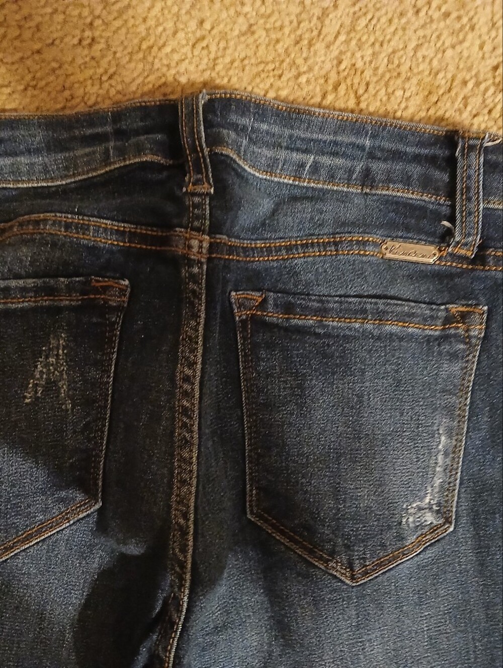 KanCan Dark Blue Skinny Jeans with Leopard Patch Distressing - Picture 5 of 6